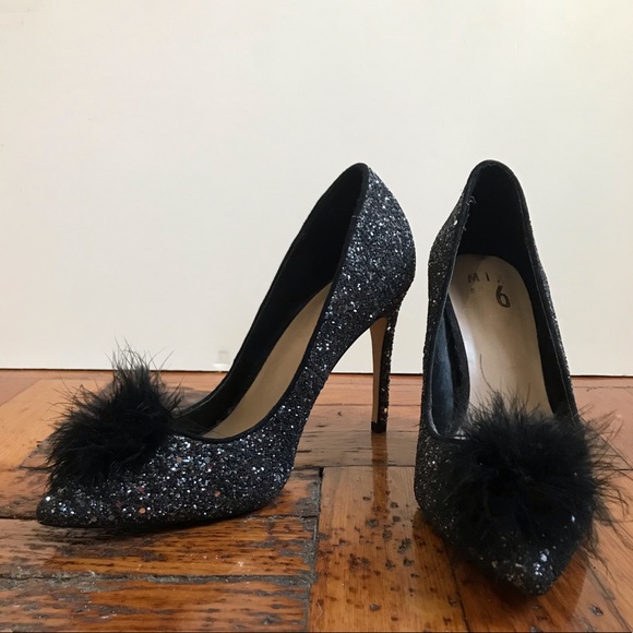 Shoes - Fun sparkle heels with pompom fluff!
